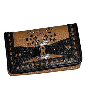 Brighton Tan and Black Leather Wallet with Intricate Design